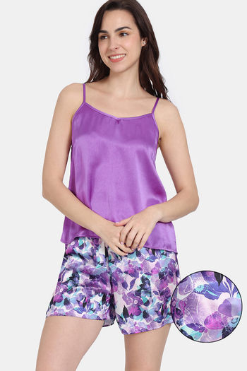 Buy Zivame Bohemian Blooms Woven Shorts Set - Purple Magic